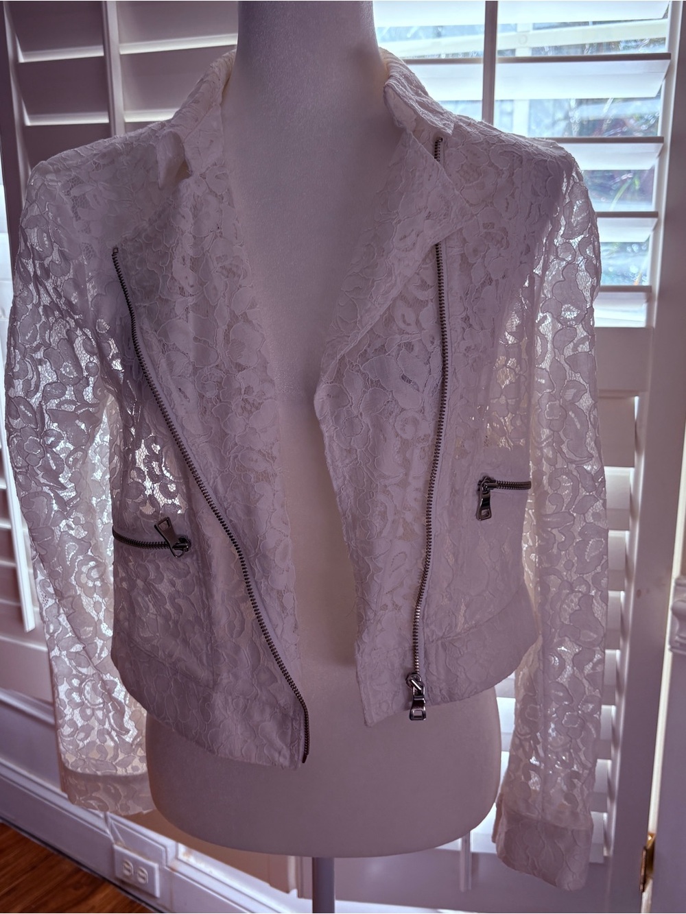 INC International Concepts White Lace Moto-Style Jacket